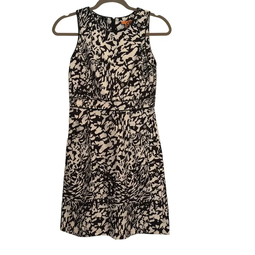 Tory Burch Silk Blend Animal Print Logo Print Sleeveless Dress Women's Size 2